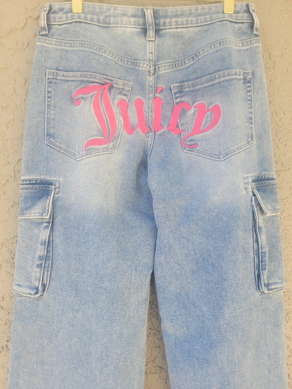 Juicy Couture Y2K Wide Leg Cargo Jeans Logo Back Pink Size 9/29 - Picture 8 of 13